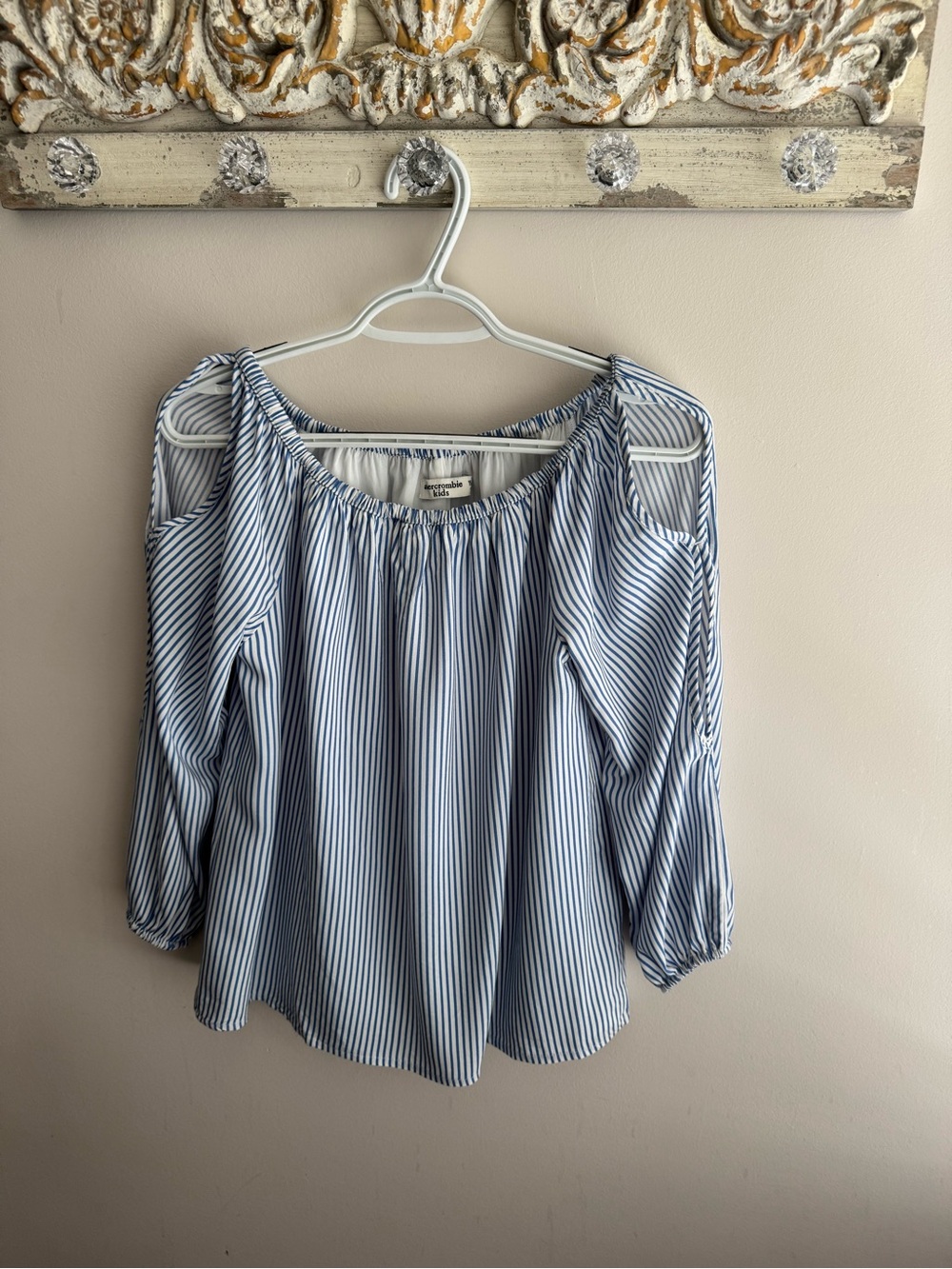 Abercrombie Kids Blue and White Striped Cold-Shoulder Blouse